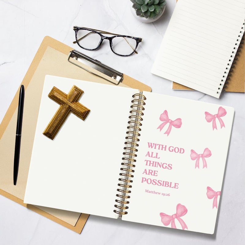 WLIANG Bible Journal for Women, Christian Gifts for Women Girls, Prayer Bible Study Supplies Journaling Notebook, Cute Preppy daily devotional, Coquette Pink Bow Hardcover Spiral Notebook 5.5 x 8.3 - Image 5